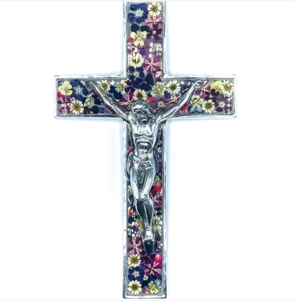Real Wild Flowers Wall Crucifix Hand Made in Mexico