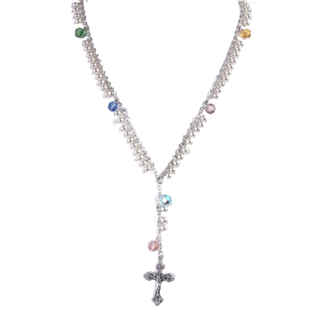 Faux Pearl Rosary Necklace