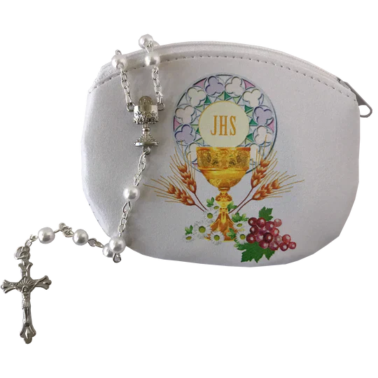 Girl's First Communion Rosary Pouch With Rosary Set