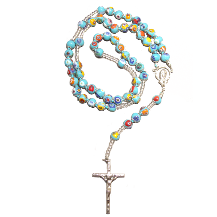 Turquoise Genuine Murano Rosary with handknotted Mosaic Beads