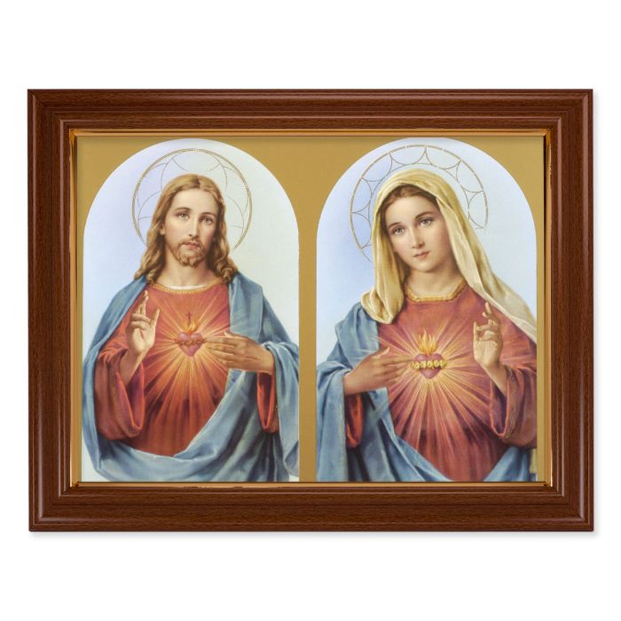 Beveled Walnut Finished 15.5x19.5 Frame with The Sacred Hearts