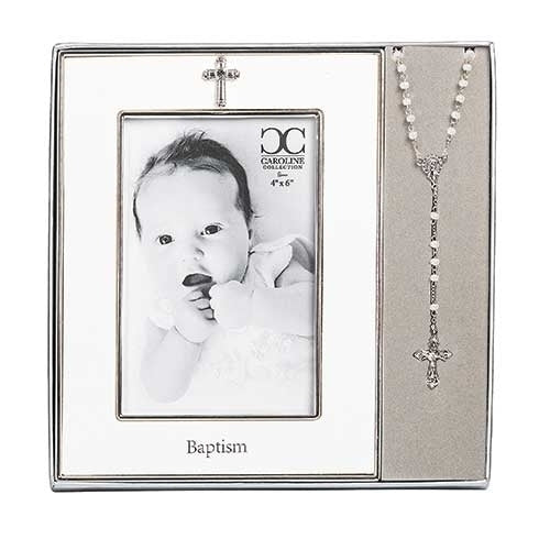 7"H Baptism Frame with Rosary Set