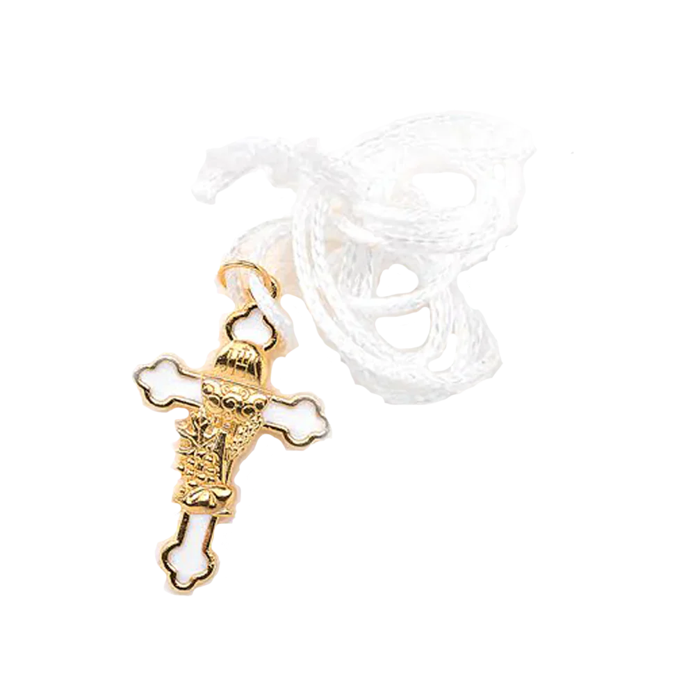 .46" Gold Tone with White Enamel First Holy Communion Cross