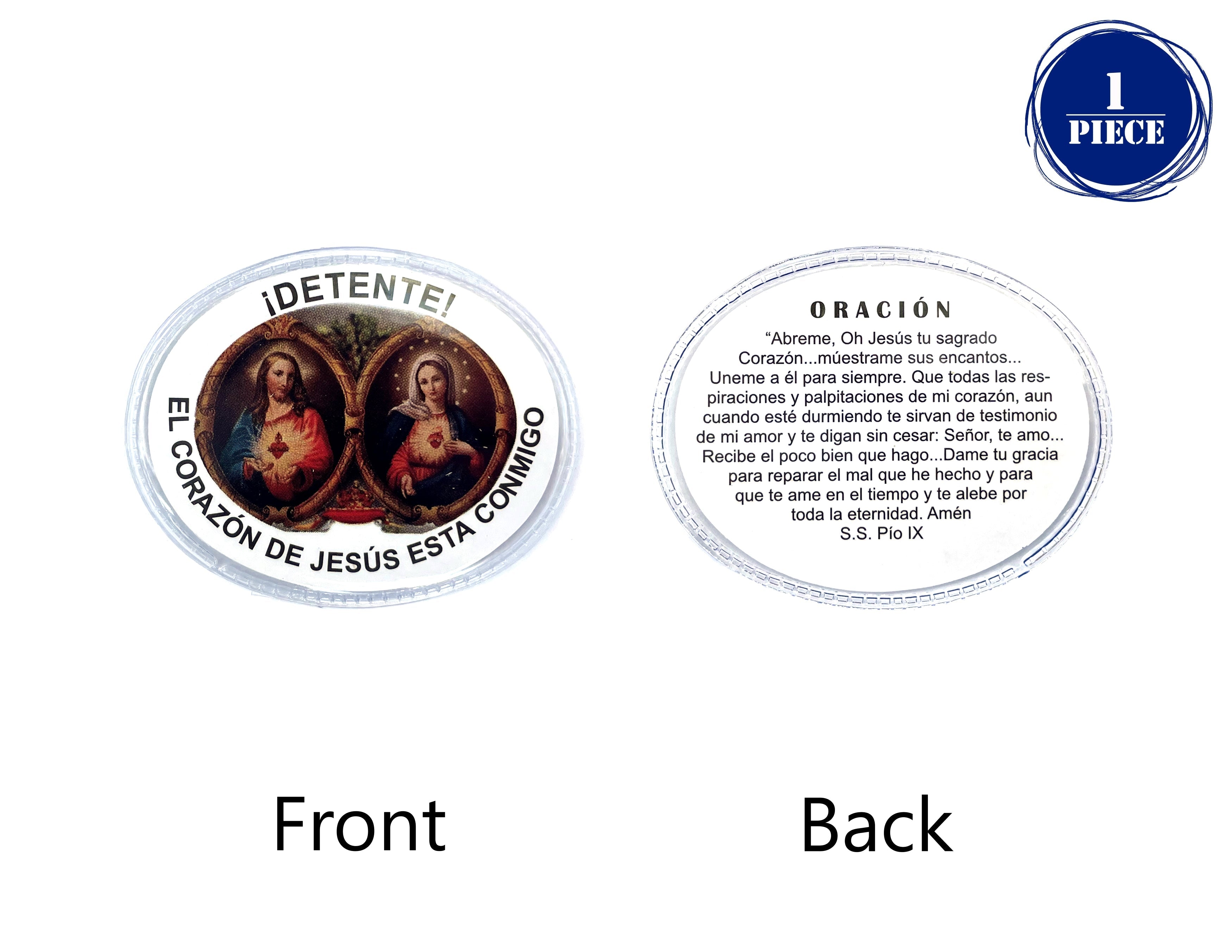 Detente laminado del Sagrado CorazÃ³n de JesÃºs y Maria con oracion incluida