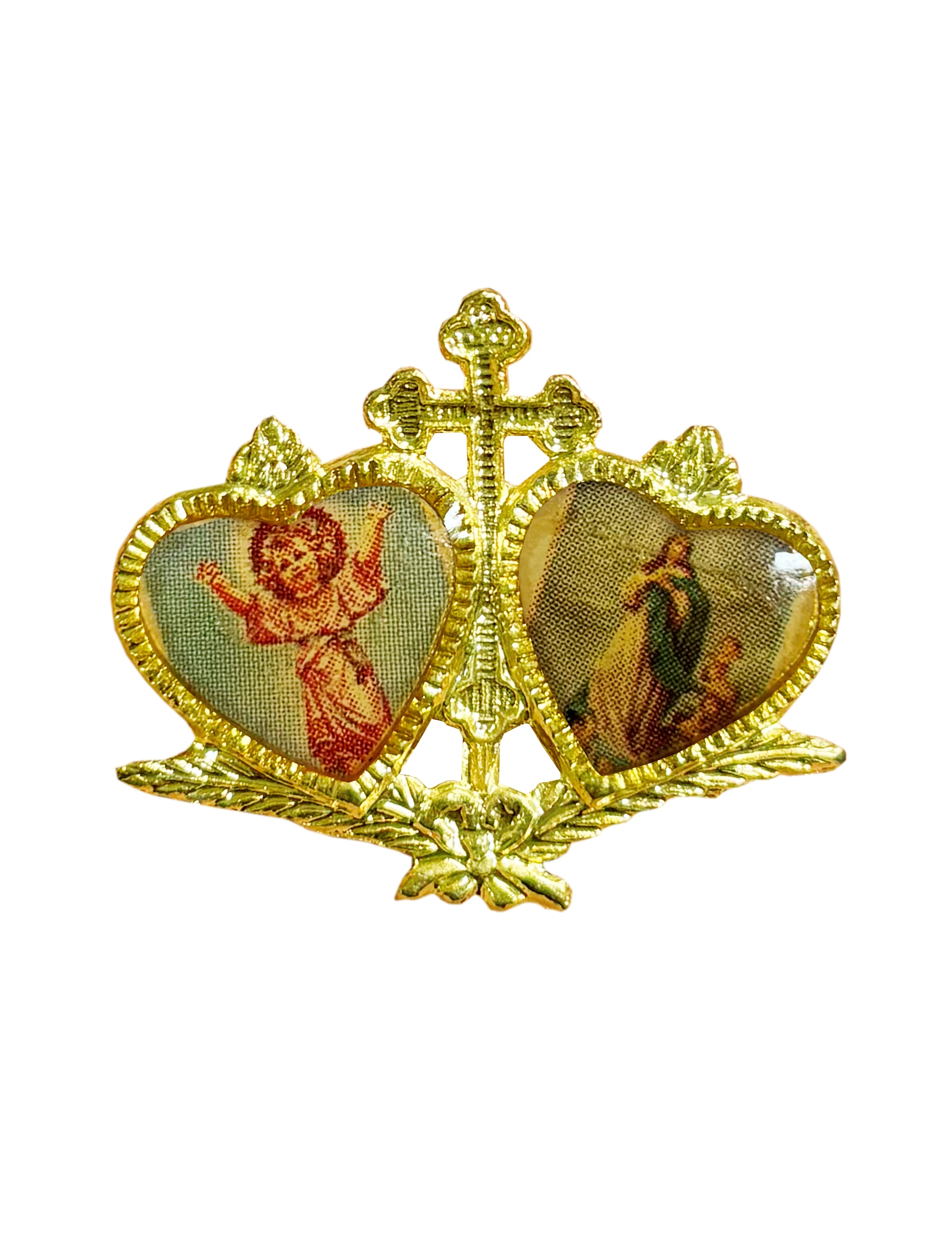 Two Hearts gold catholics lapel pin