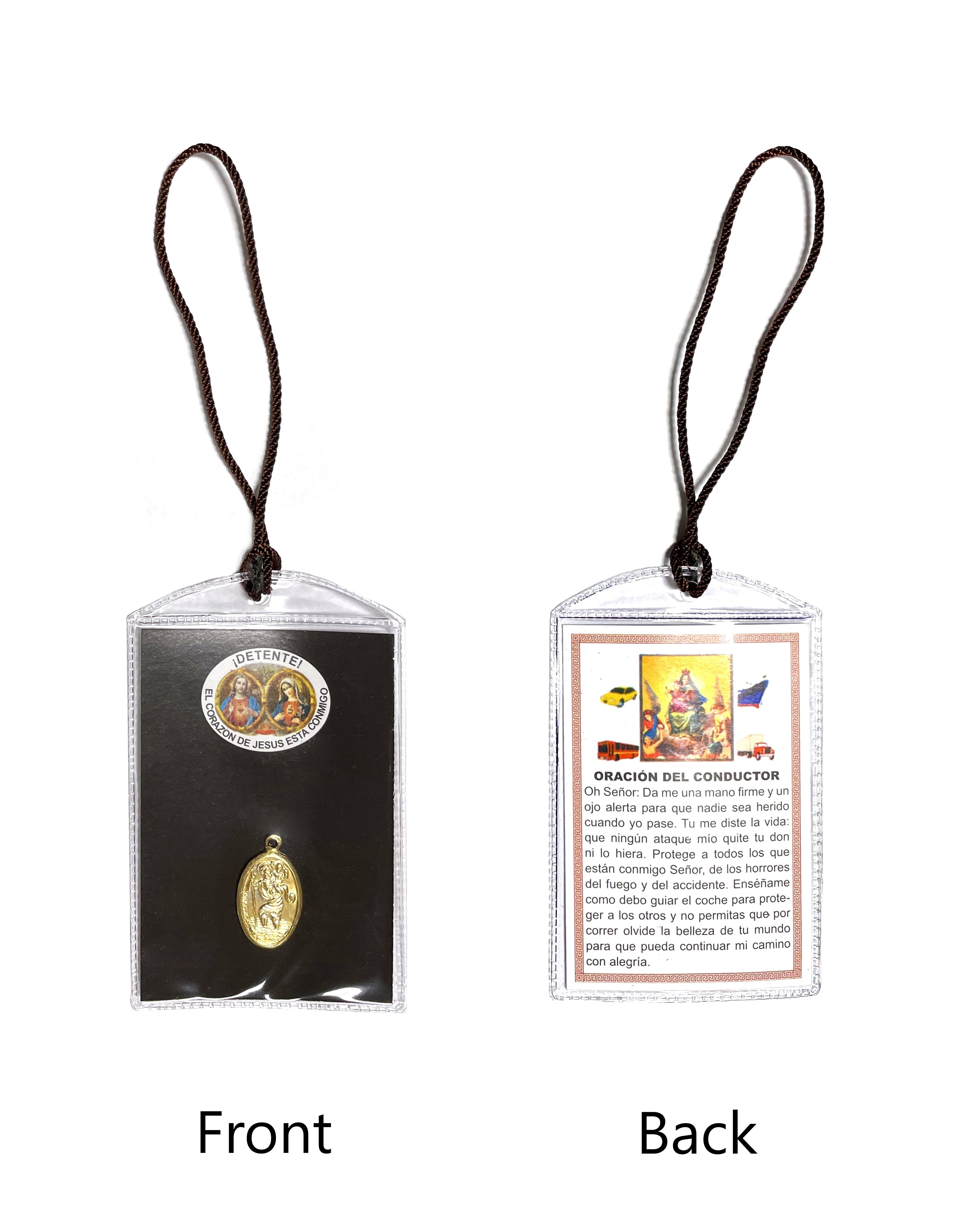 Detente laminado con medalla incluida y oraciÃ³n para los conductores