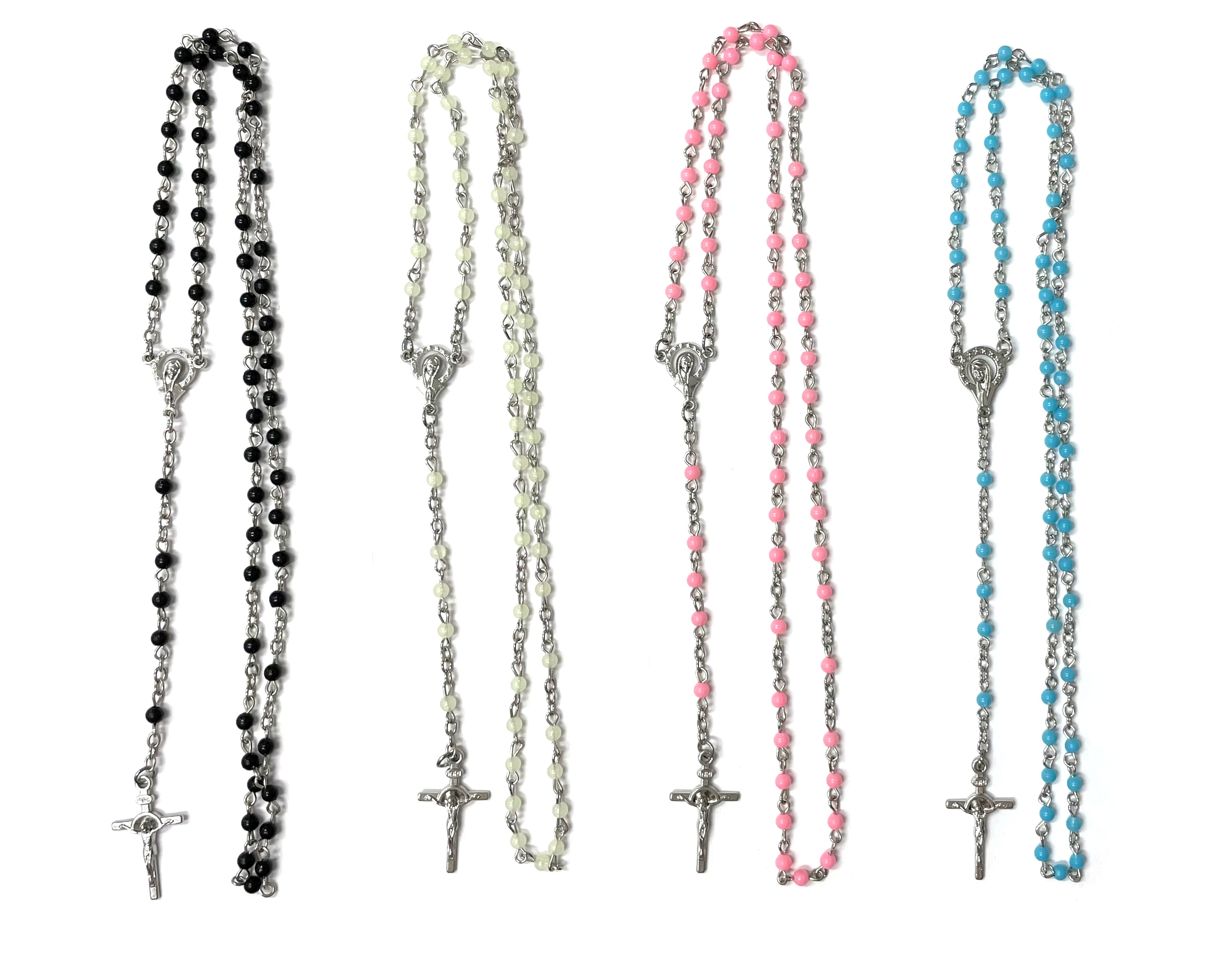 Silvered rosary with colorful plastic beads