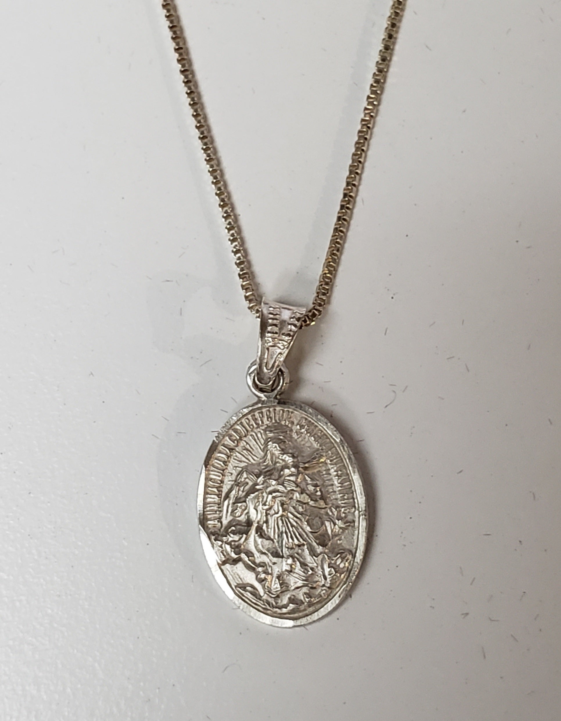 Silver Our Lady of the Rosary Pendant Necklace
