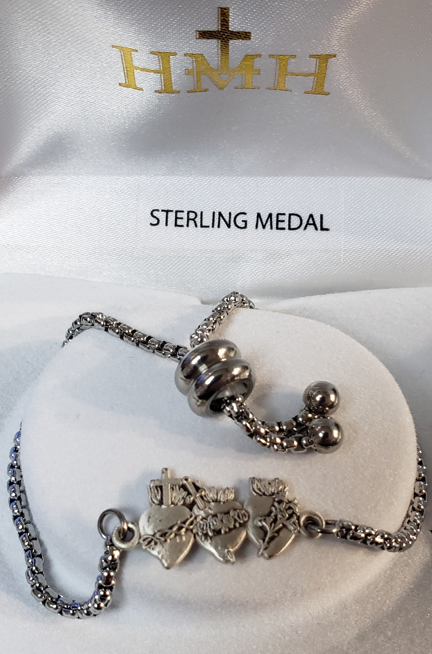 Holy Family Three Hearts Sterling Silver Bracelet