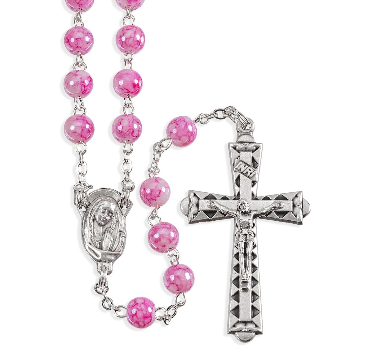 6 mm Marbleized Rosary with Center and Crucifix 18 1/4"
