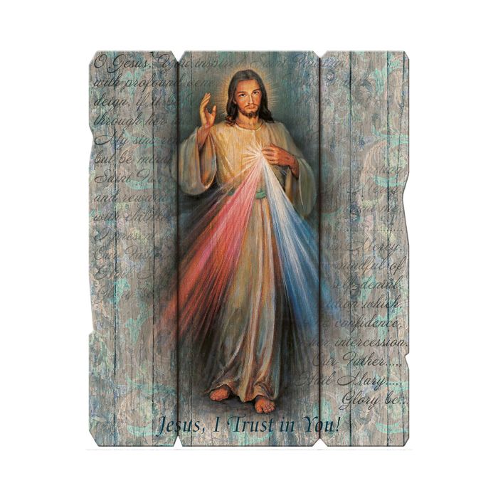 Divine Mercy Large Vintage Wooden Plaque with Hanger