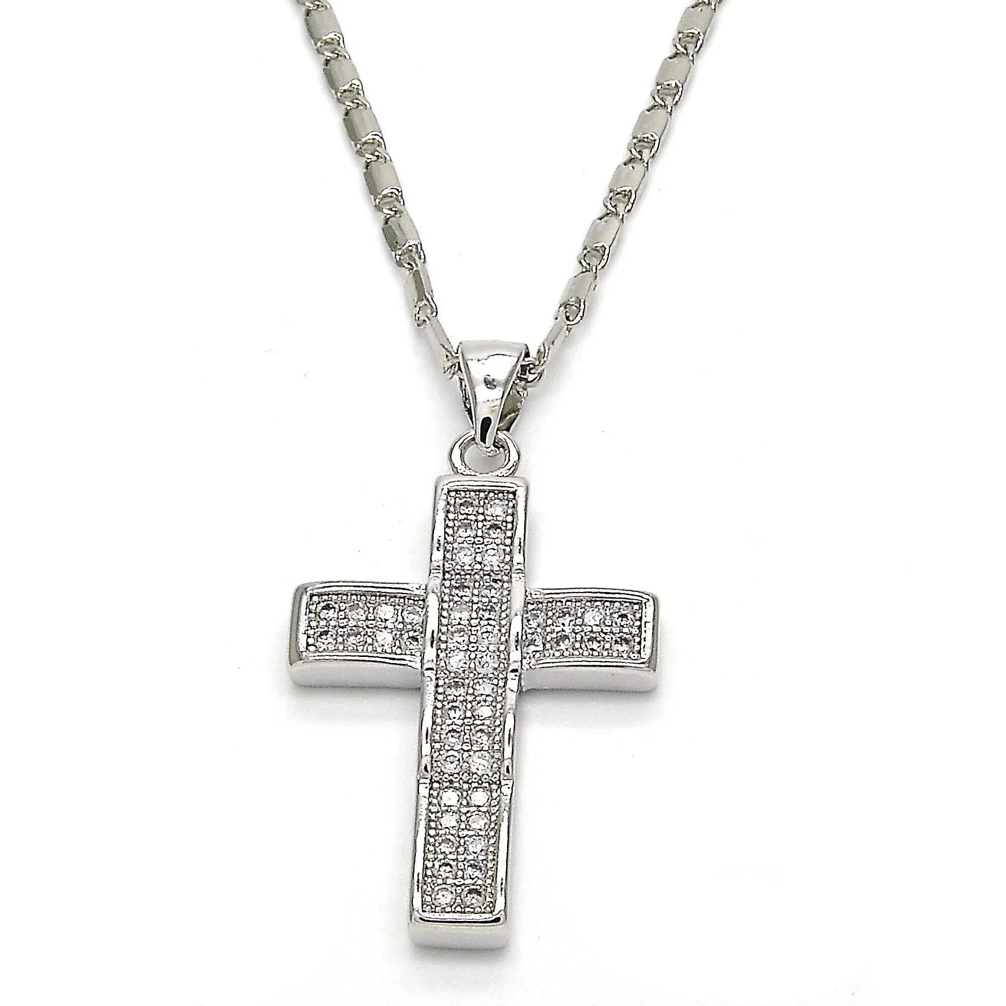 Rhodium cross with crystals  18â€ chain