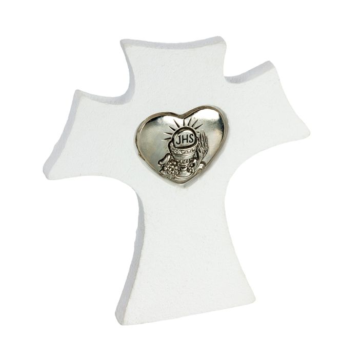 Communion Cross White W/ Silver Insert