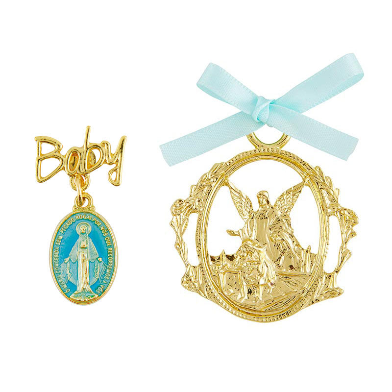 Guardian Angel Crib Medal with Blue Miraculous Pin