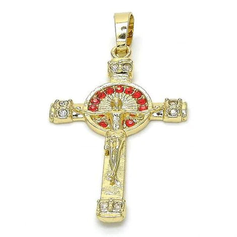 Medium crucifix red and white cristals  with 20â€ chain