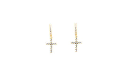Gold plated 925 Silver earrings with hoop and a cross