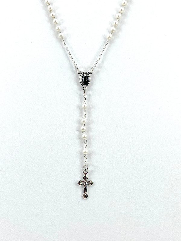 Rosary Necklace with Pearls- Our Lady of Grace - Gold