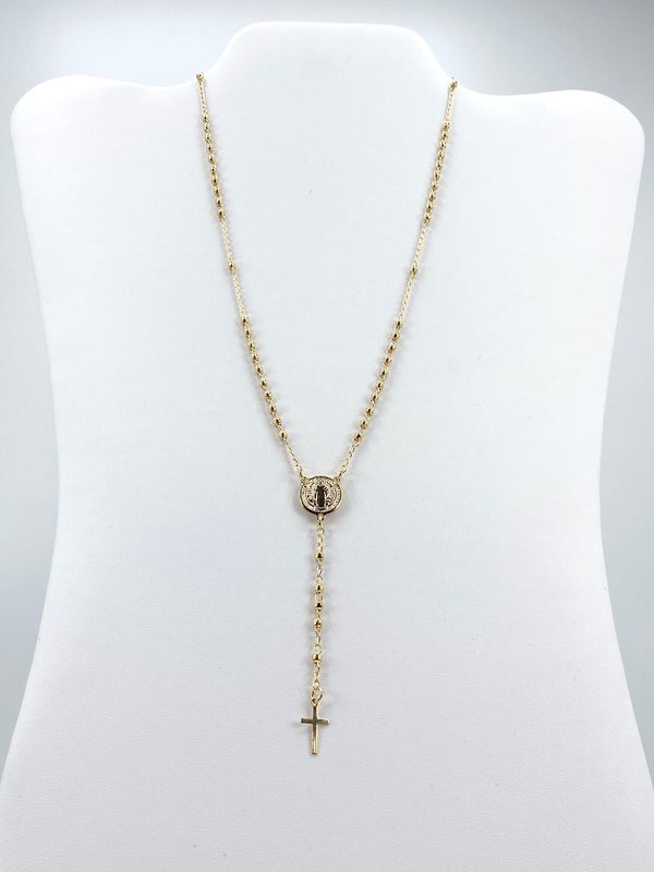 Rosary necklace with Saint Benedict Medal - Silver