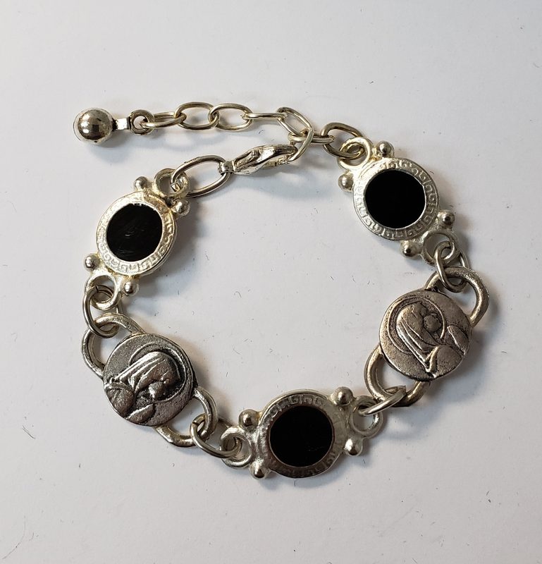 Vintage Bracelet Alpaca Silver handmade jewelry by Graciela's Collection - Red - Virgin Mary