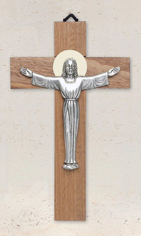 Mahogany cross with silver oxidized Risen Christ
