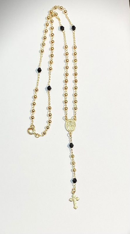 Gld and Blk beads rosary necklace with caridad del cobre medal