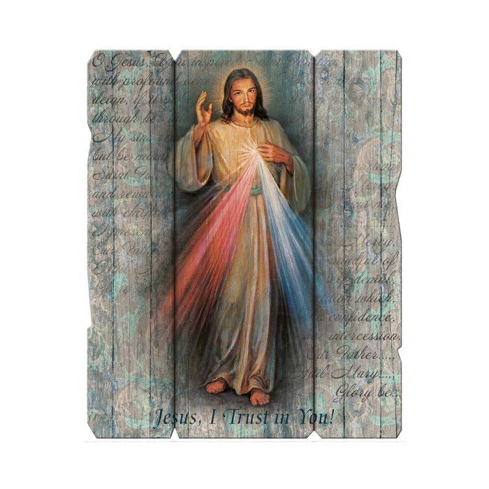 Divine Mercy Large Vintage Wooden Plaque with Hanger - 7-x