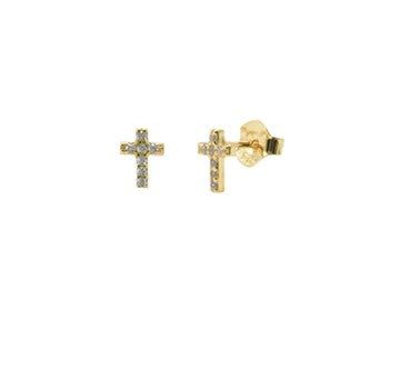 925 Sterling Silver Cross Earrings - Gold