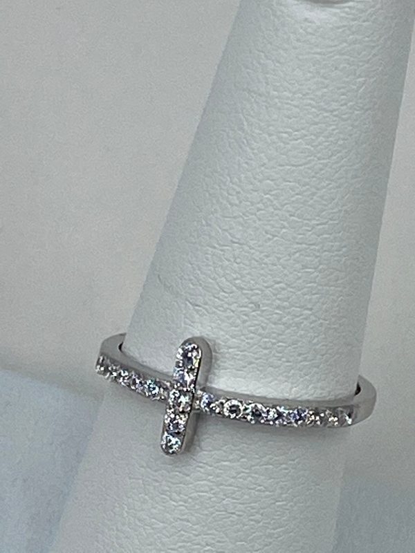 Cross Ring Sterling Silver 925 Silver - Plated Beaded Shank - 9