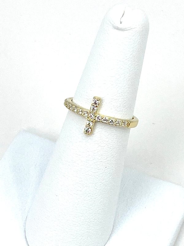 Cross Ring of Sterling Silver 925 Gold-Plated Beaded - 9