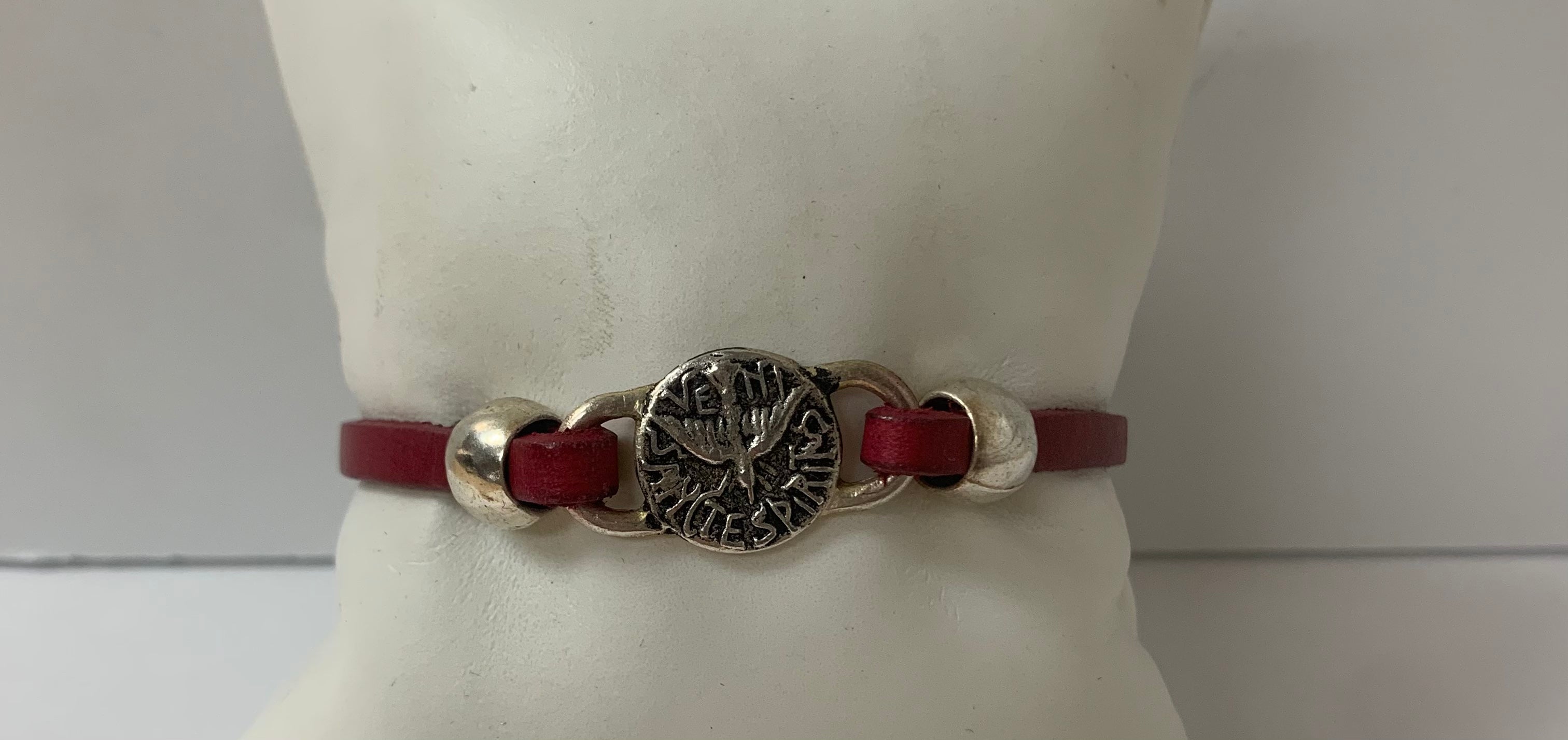 Leather Bracelet of  The Holy Spirit Bracelet handmade jewelry with Single Leather straps  by Graciela's Collection