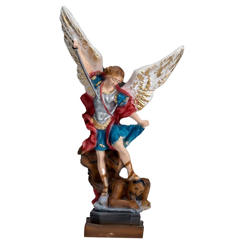 Saint Michael The Archangel statue - Hand Painted in Italy - Our Tuscany Collection - Estatua de San Miguel Arcangel - / White & Gold Wings