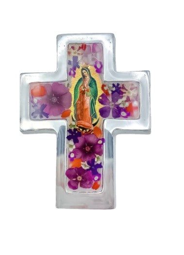 x Our Lady of Guadalupe Pressed Flowers Cross
