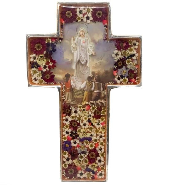 x Pressed Flowers Our Lady of Fatima Wall Cross