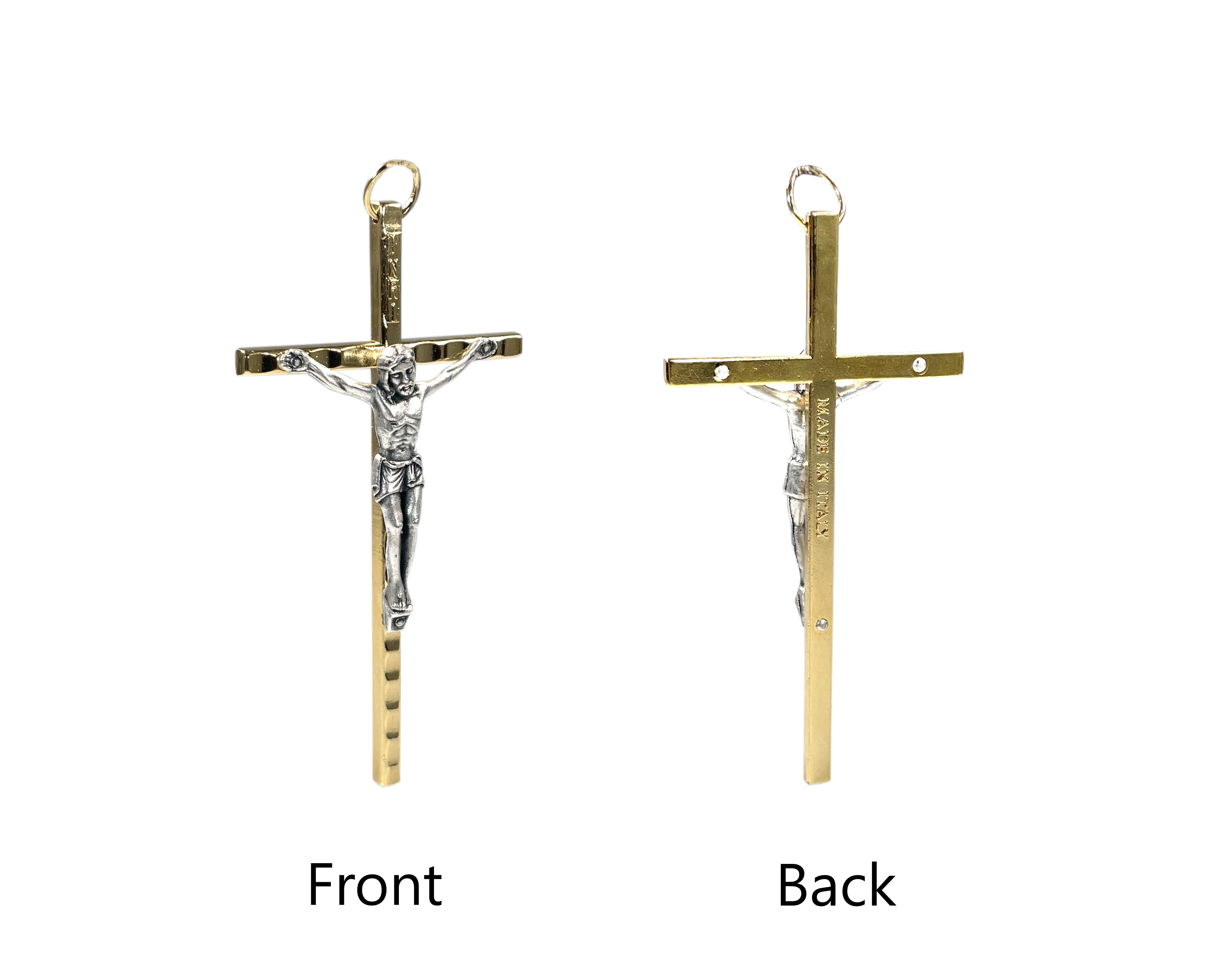 Crucifix with Hammered Posts in Gold and oxidized silver details 4.5"