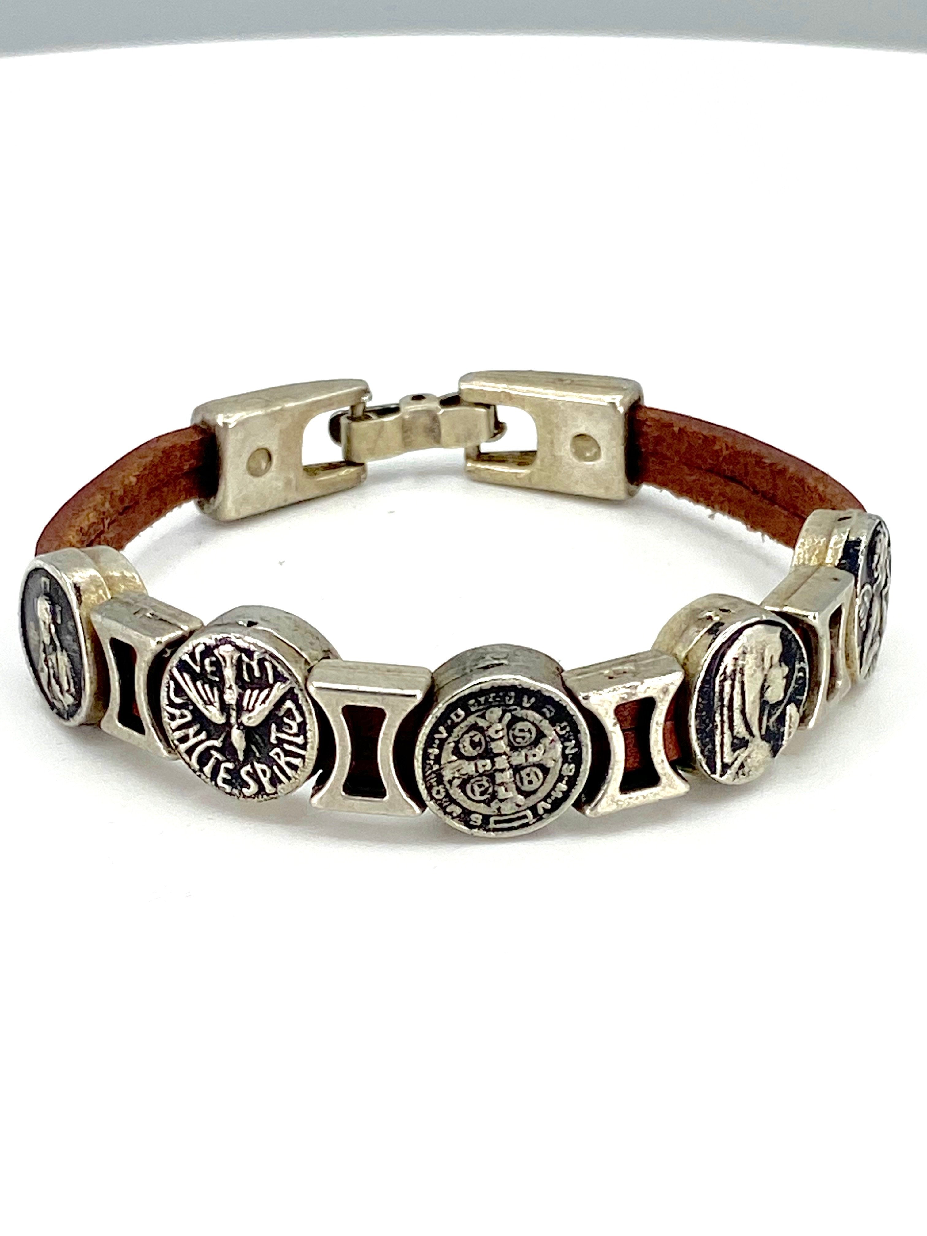 Vintage Bracelet of Virgen Mary, St. Benedict, Sacred Heart of Jesus, Guardian Angel, and The Holy Spirit  handmade jewelry by Graciela's Collection