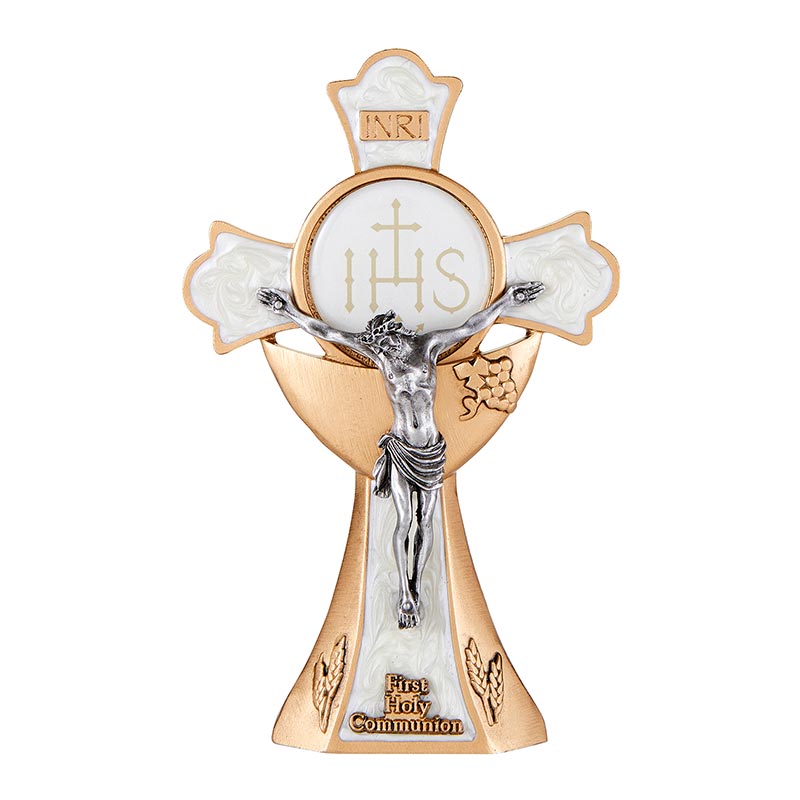 First Holy Communion Holy Mass Standing Crucifix - White