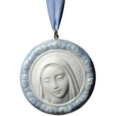 NAO Protective Mary (Blue Medallion). Porcelain Pendant. - Blue