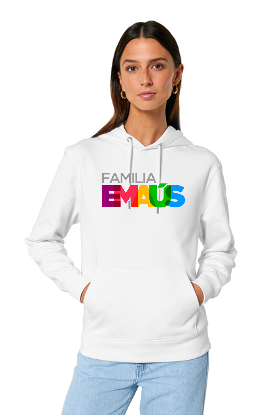 Familia Emmaus White Hoodie Sweaters - Printed Logo