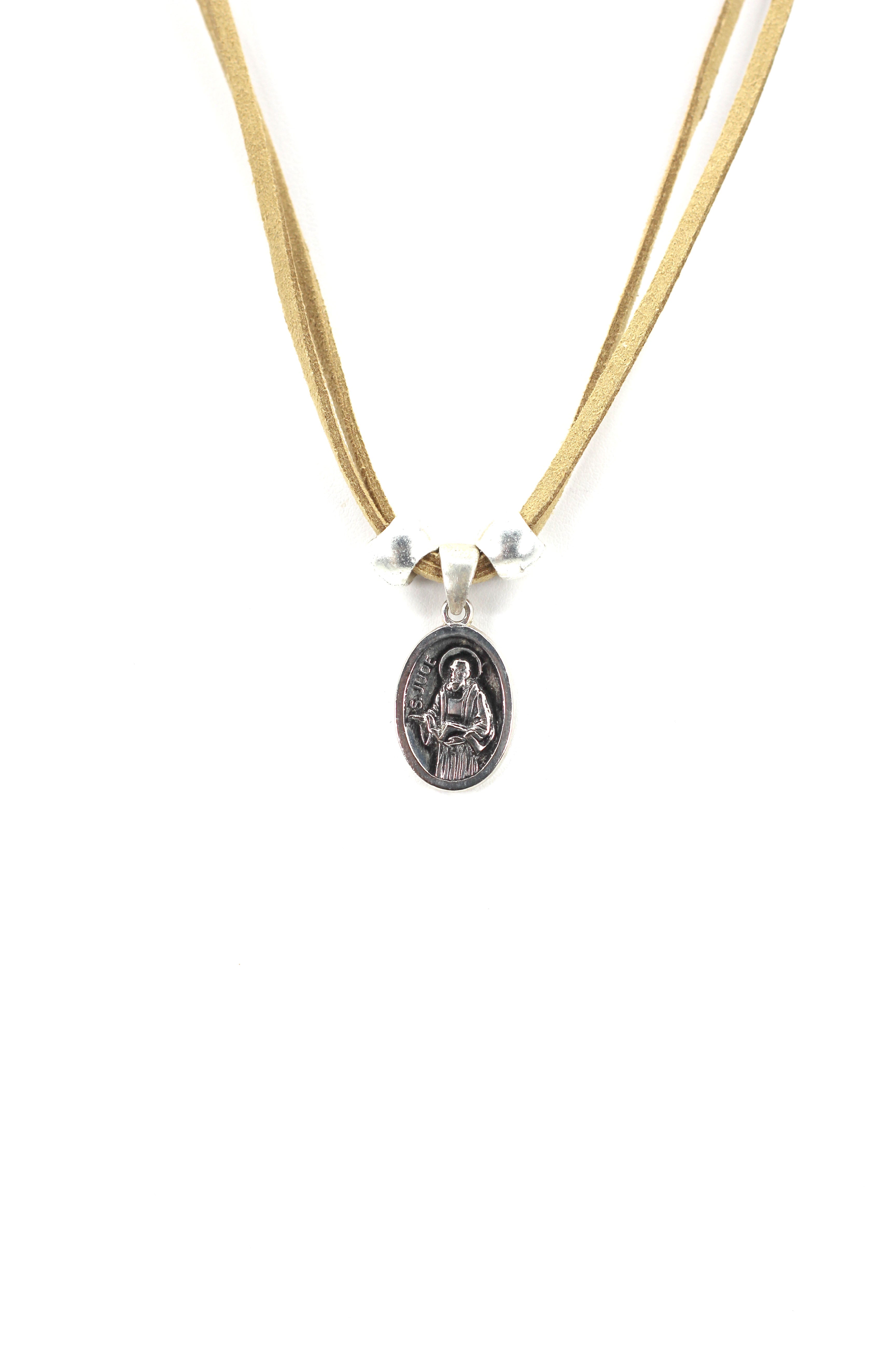 Vintage Necklace of Saint Jude Handmade Jewelry with Genuine Leather strap by Graciela's Collection