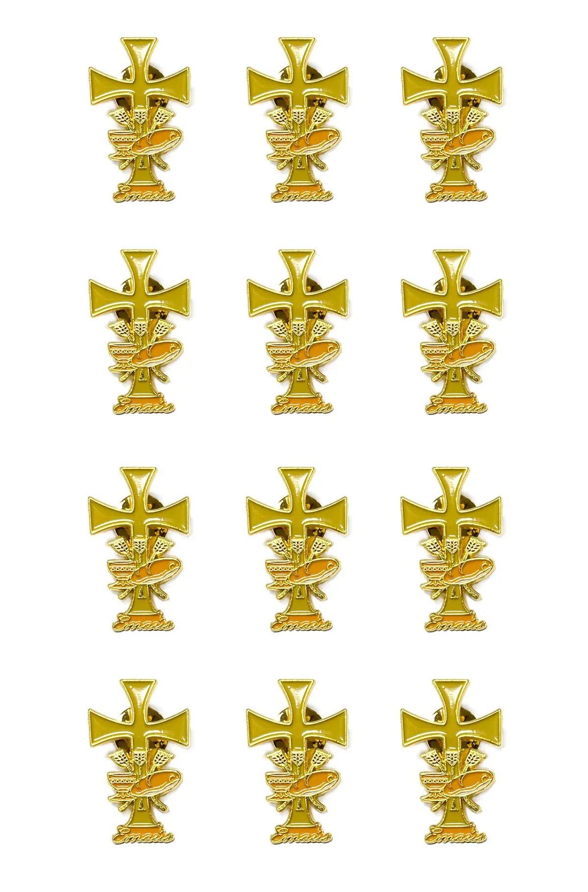 Emmaus lapel pin package of 12 units special for retreats made of golden metal