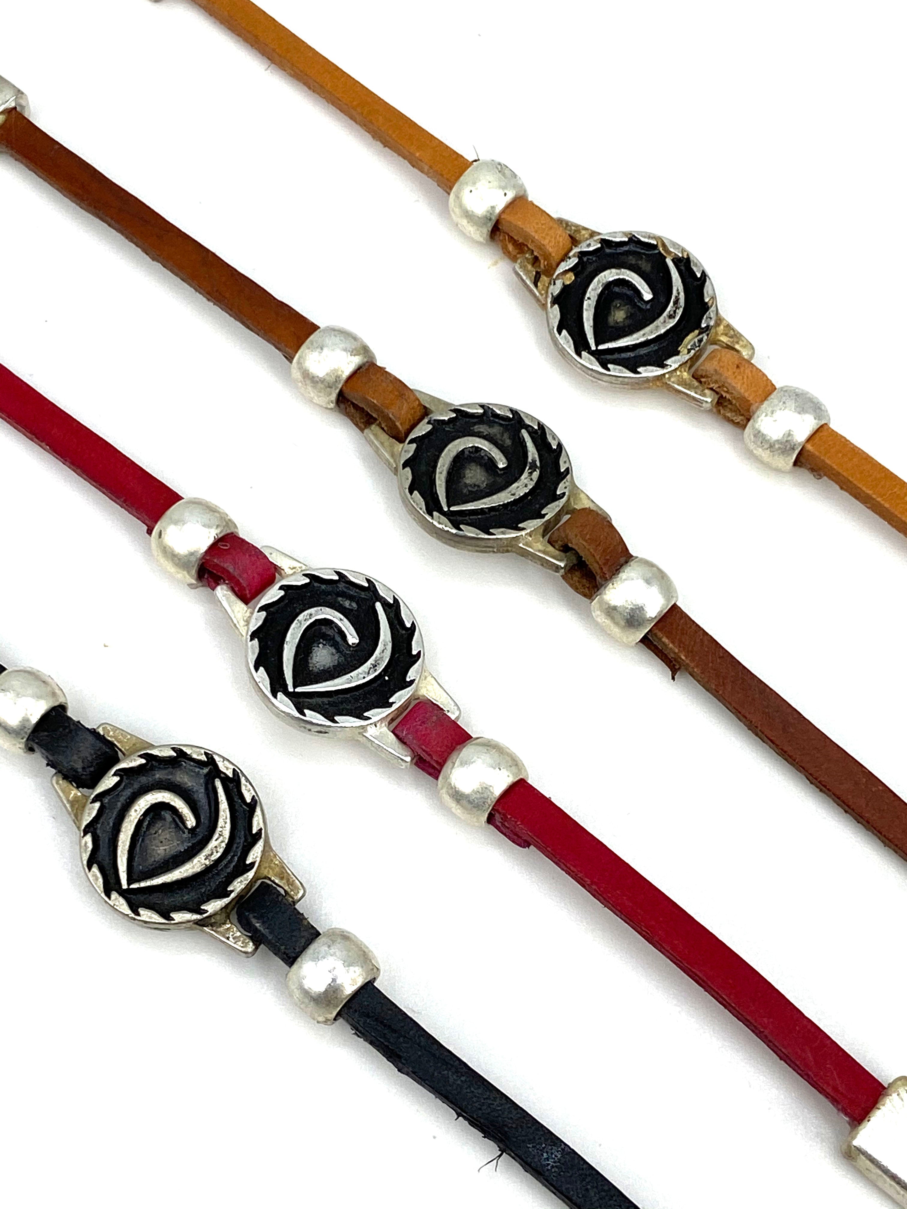The Heart Vintage Bracelet Handmade jewelry with Genuine Leather Strap by Graciela's Collection