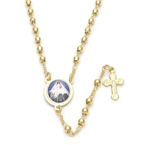 Caridad del cobre Rosary necklace 18â€ gld plt