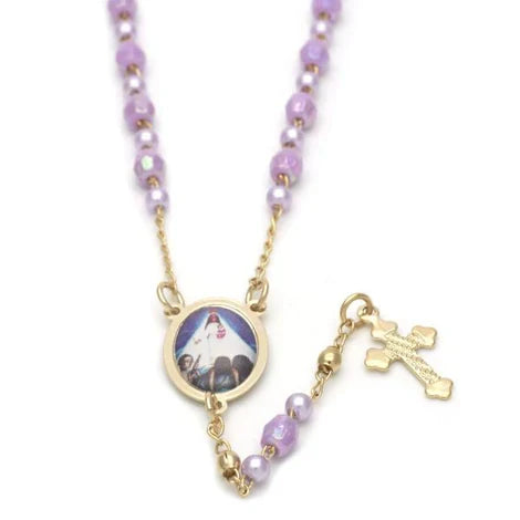 Rosary necklace purple crystal Caridad del Cobre 18â€