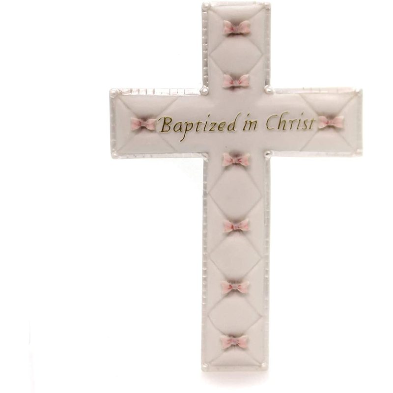 Baby Nursery "Baptized in Christ" Baptism Wall Cross (Baby Girl - Pink) - Polyresin / 6.25 / Pink