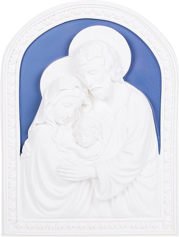 Alabaster White Holy Family 7.5 inch Dolomite Decorative Wall Plaque - Resin / 7.5 / White