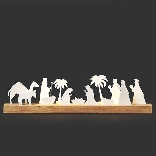 Lighted 2D Nativity on wood base