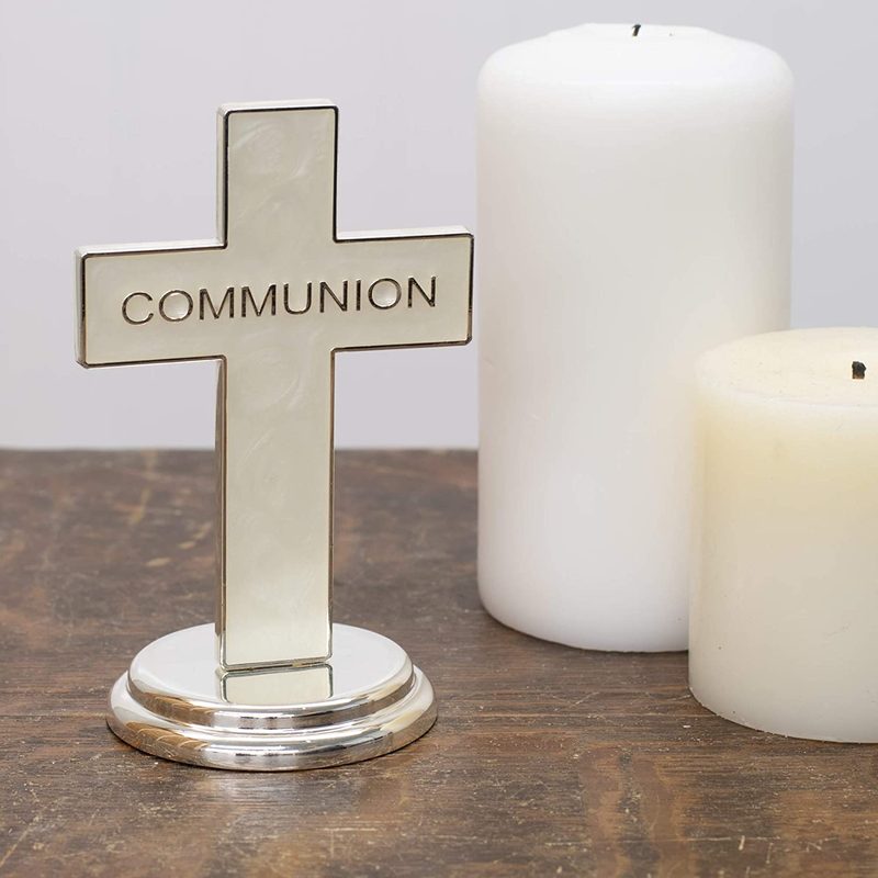 Roman Communion Cross Silver Tone 6 x 4 Zinc Alloy First Communion Tabletop Figurine - Zinc Alloy / Communion Cross Silver Tone / 1