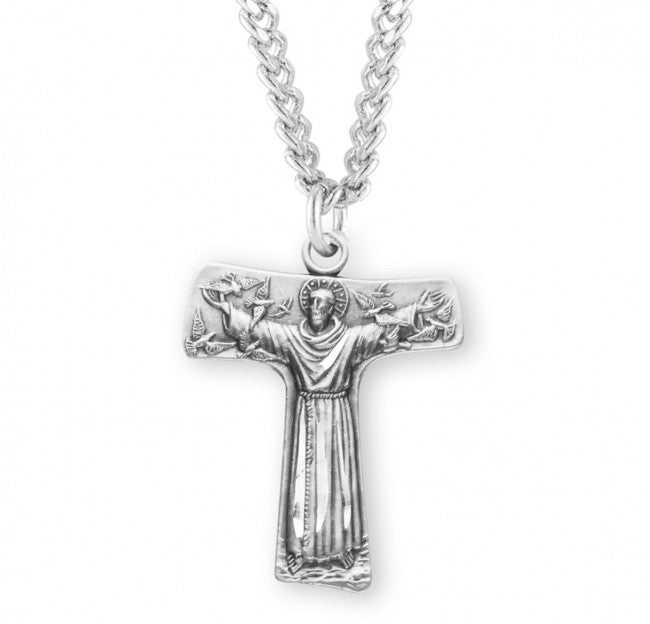 Sterling Silver Med St Francis Tao Cross