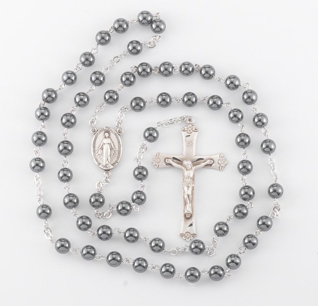 Genuine Hematite Sterling Silver Rosary