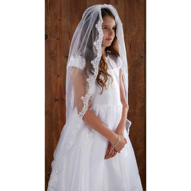 First Communion Lace Veil 45"l